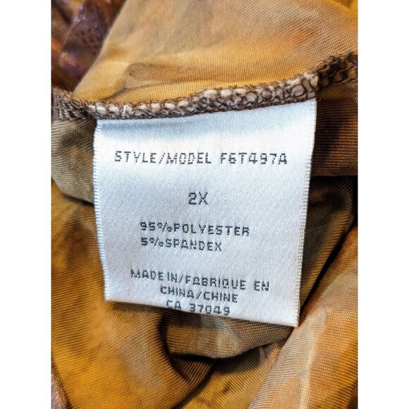 Womens Snakeskin Print Top Plus 2X Edgy Brown Leather Look Reptile Grommet - Picture 8 of 8